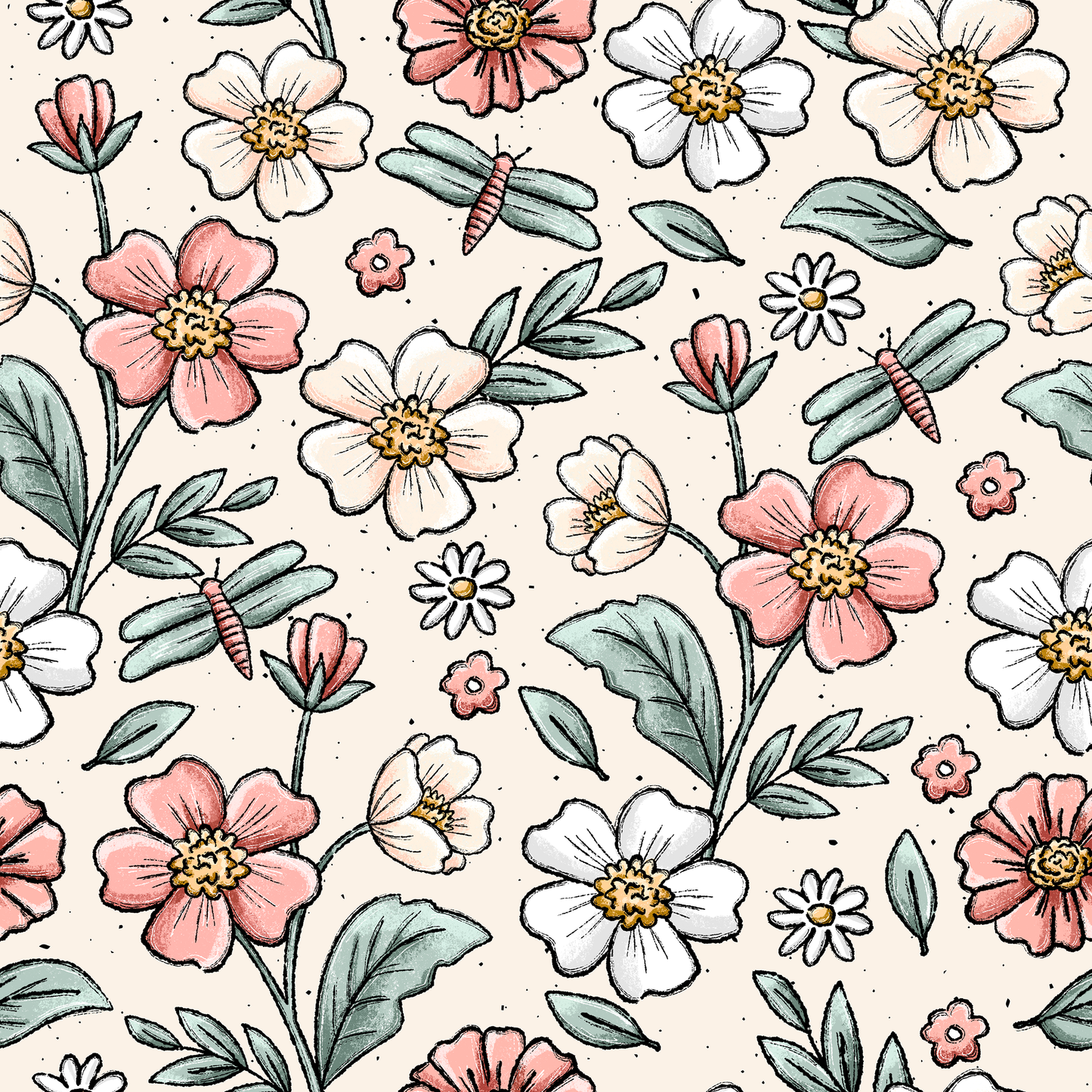 Big LOVE Flowers cream - Rib Jersey