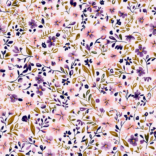Dusky Lavender Flowers - Rib Jersey
