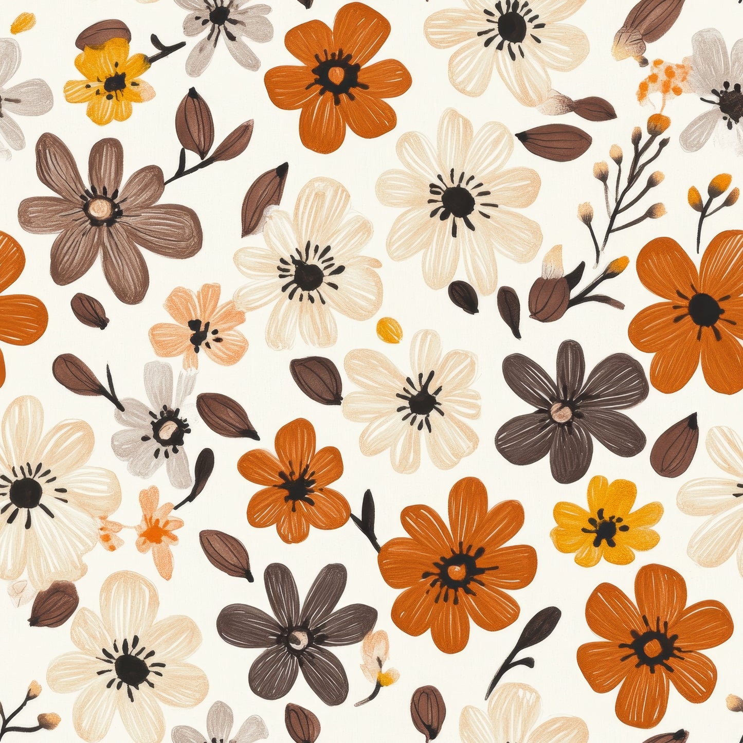 Boho Flowers rust - French Terry
