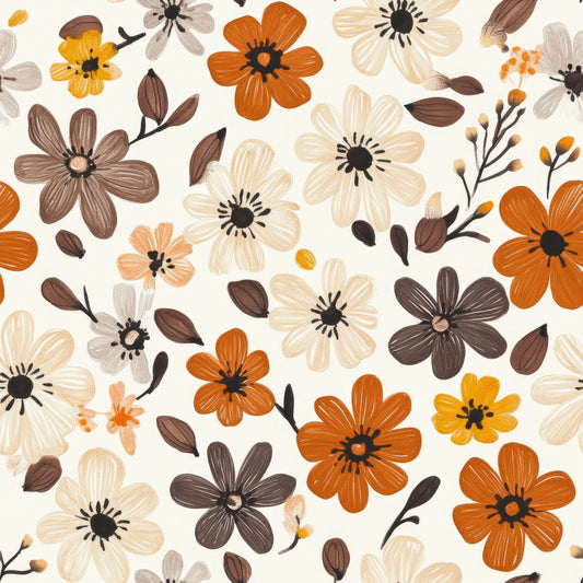 Boho Flowers rust - French Terry