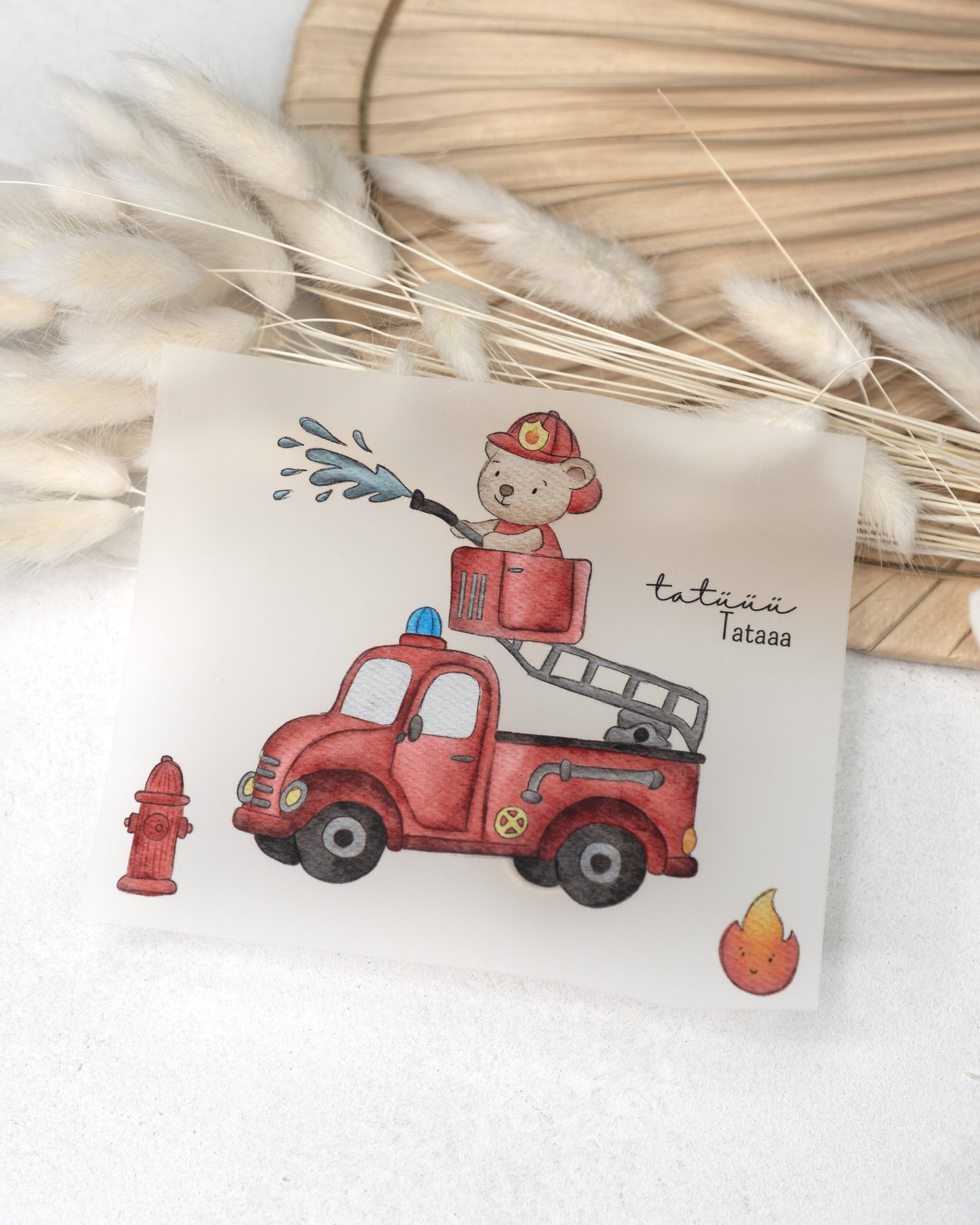 Feuerwehr mit Bär - Bügelbild