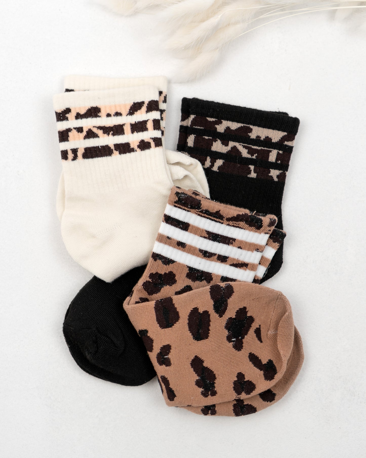 Damen Socken 3er Pack / mit 3 Streifen creme/schwarz/braun