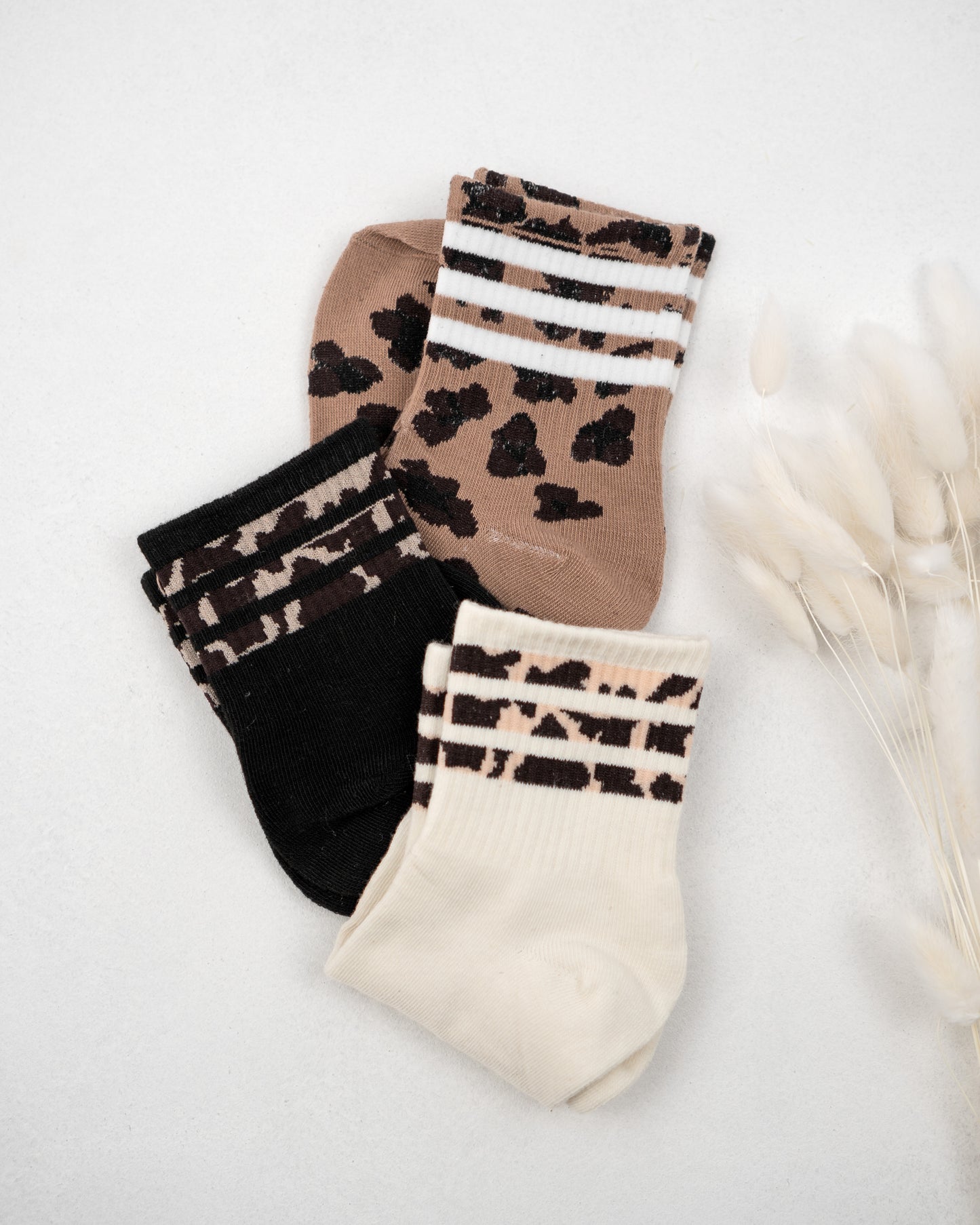 Damen Socken 3er Pack / mit 3 Streifen creme/schwarz/braun