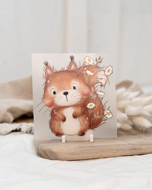 Eichhörnchen mit Blümchen - Bügelbild