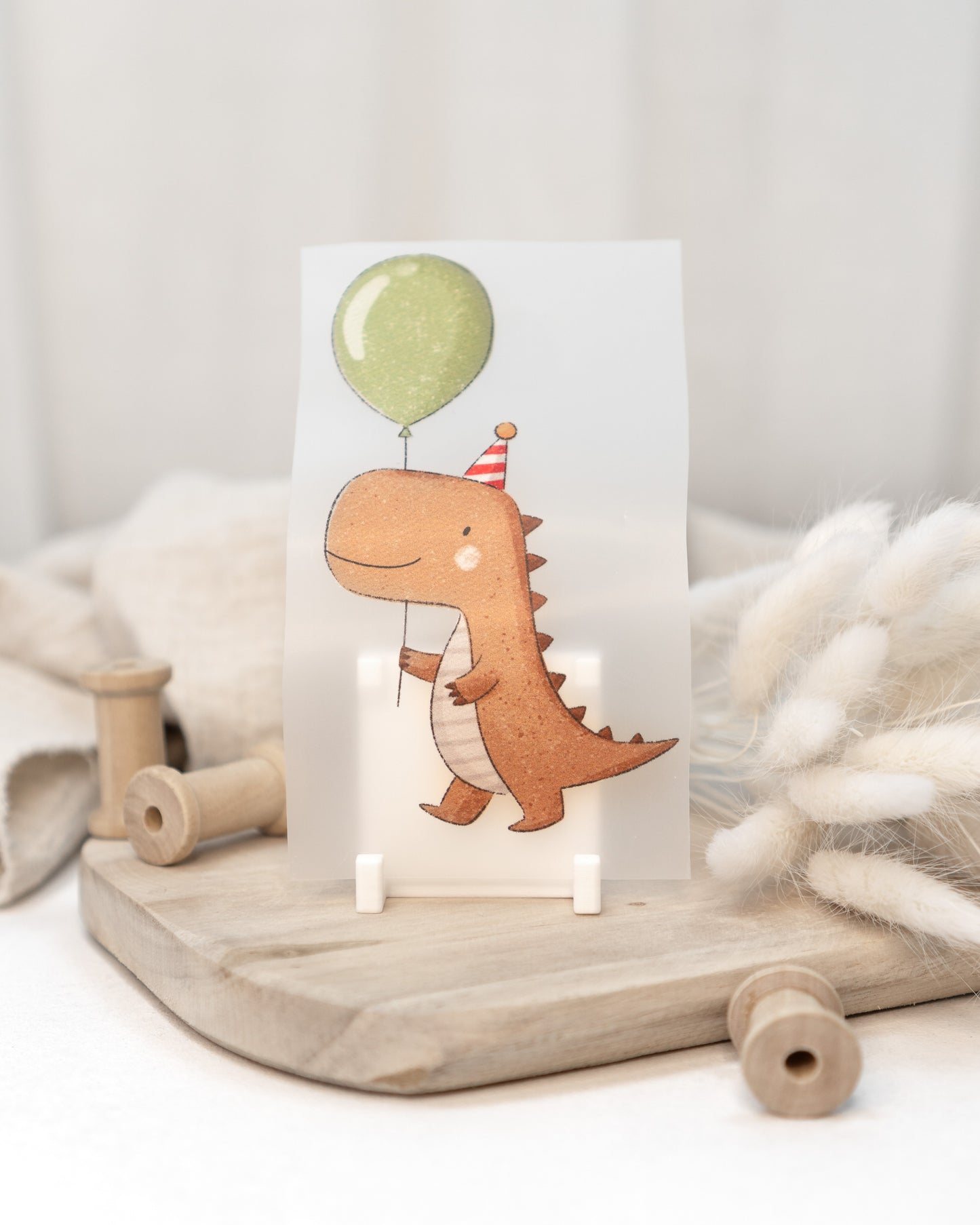 Bügelbild Dino mit Luftballon - Geburtstag