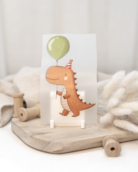Bügelbild Dino mit Luftballon - Geburtstag