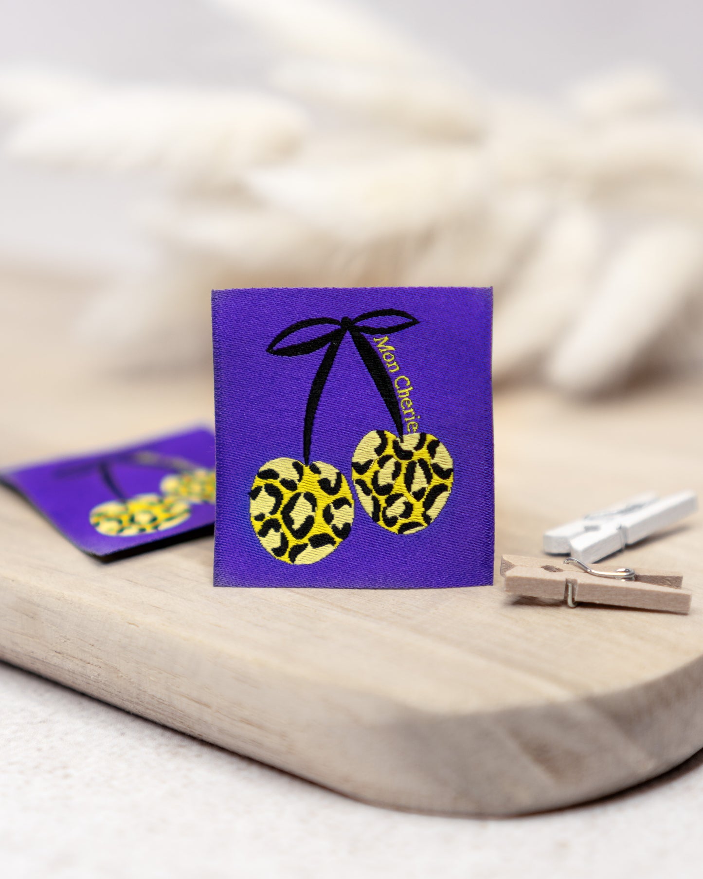 Kirschen lila/gelb mon cherie - Web Label - 4x4cm