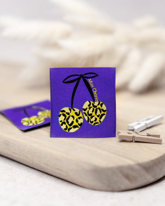 Kirschen lila/gelb mon cherie - Web Label - 4x4cm