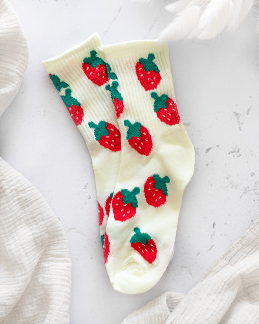 Damen Erdbeer Socken - creme