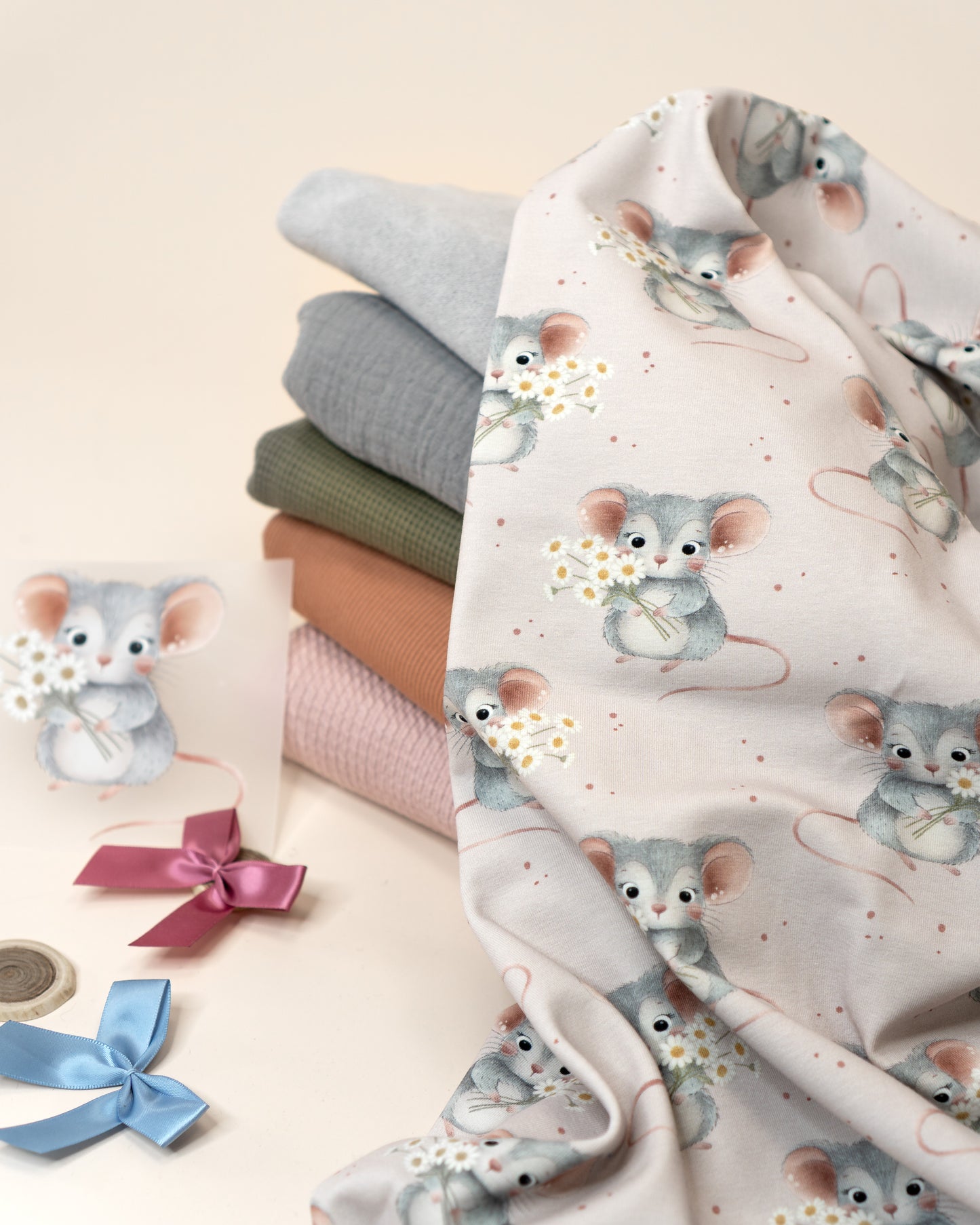 Mäuschen mit Blumen rose - Jersey
