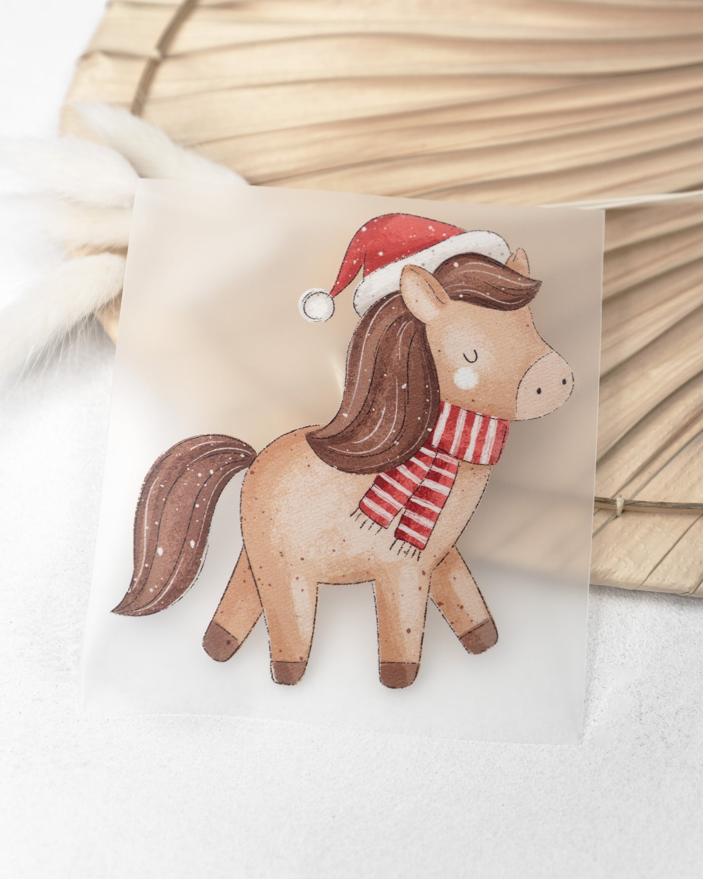 Pferd mit Weihnachtsmütze - Bügelbild