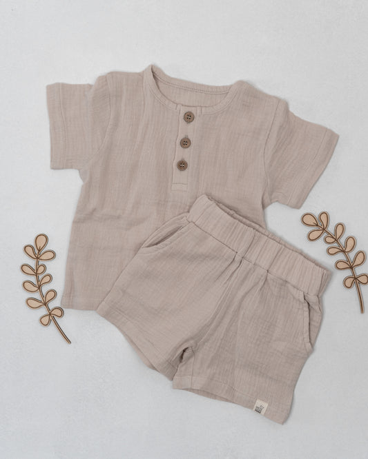 Set Musselin Shirt & kurze Hose - Baby & Kinder Kleidung - Farbe sand