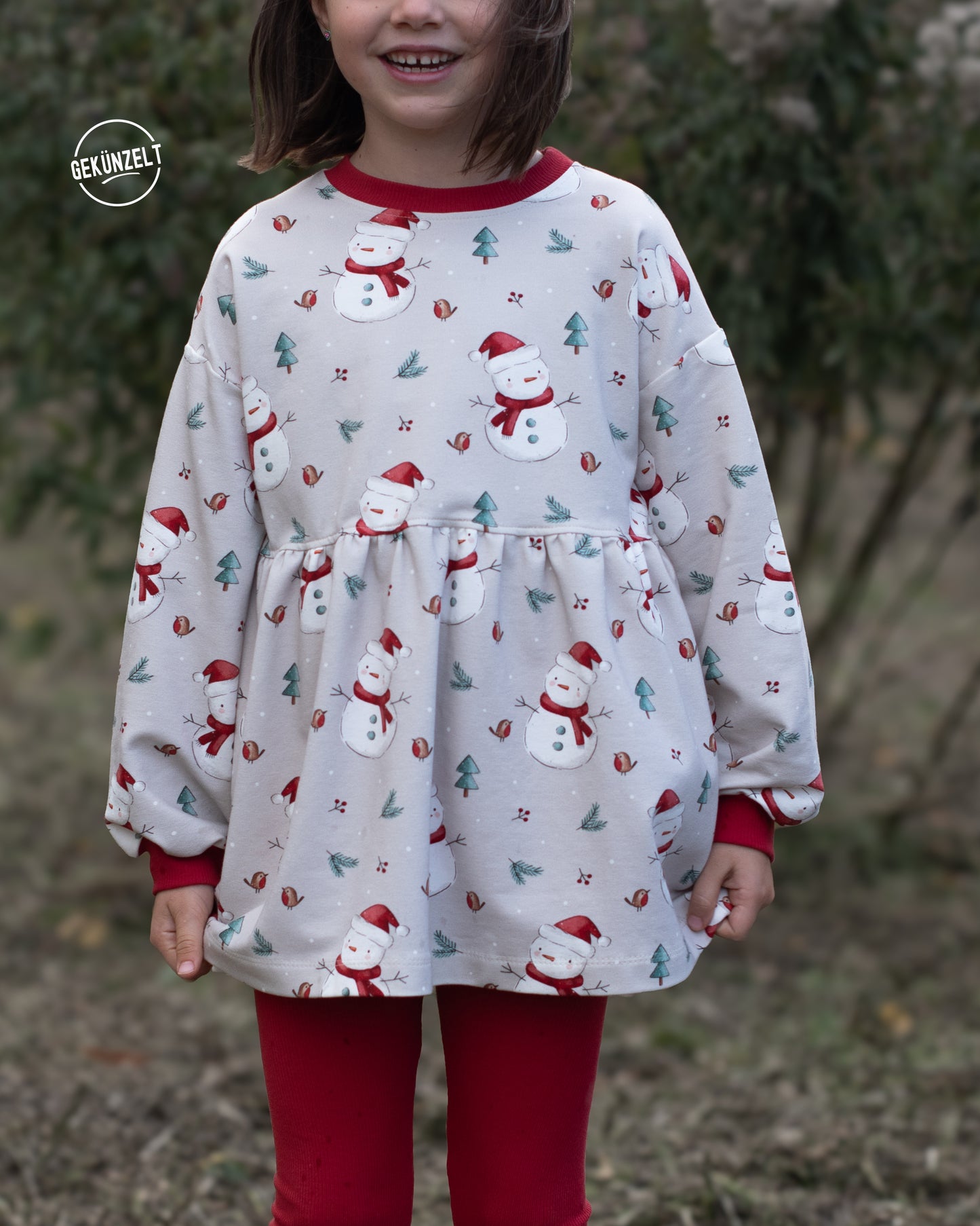 Schneemann mit Weihnachtsmütze - French Terry
