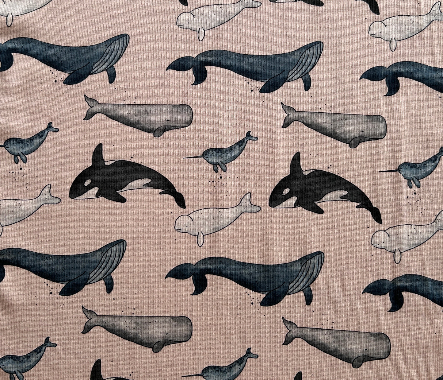 Whales of the sea - Rib Jersey ecru meliert