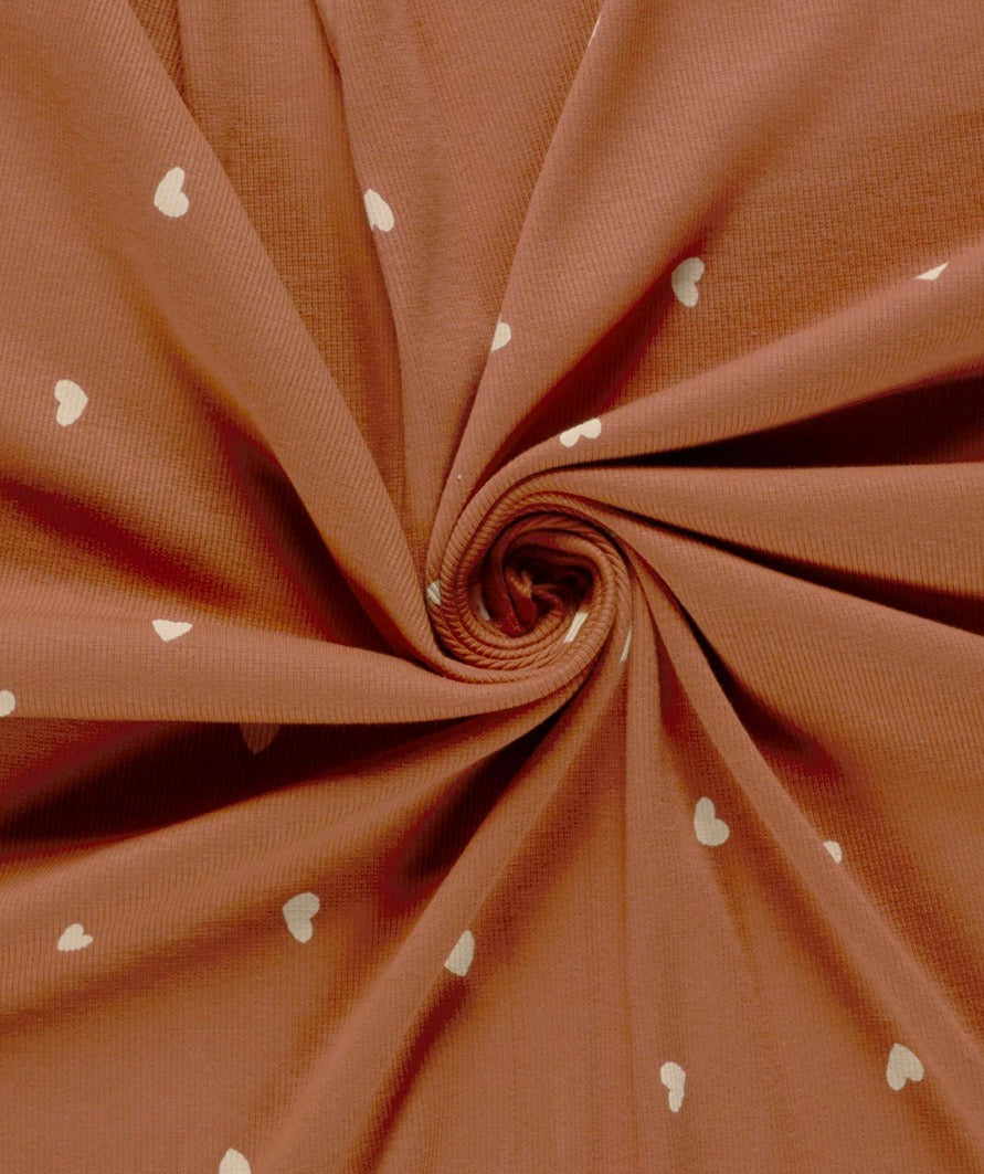 Rib Jersey kleine Herzen - caramel