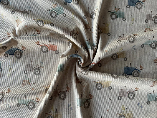 Bunte Traktoren - Rib Jersey ecru meliert