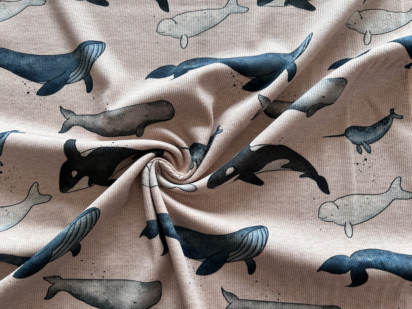 Whales of the sea - Rib Jersey ecru meliert