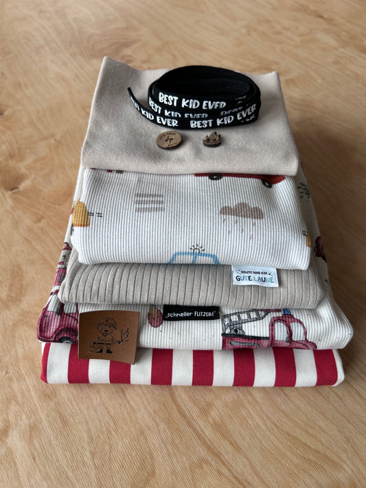 Happy StoffPaket - Fahrzeuge rot/sand