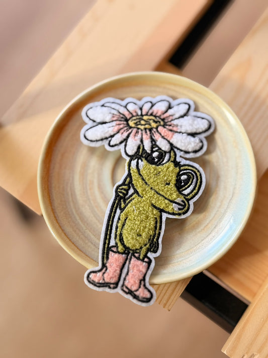 Frosch mit Blume - Chenille Patch