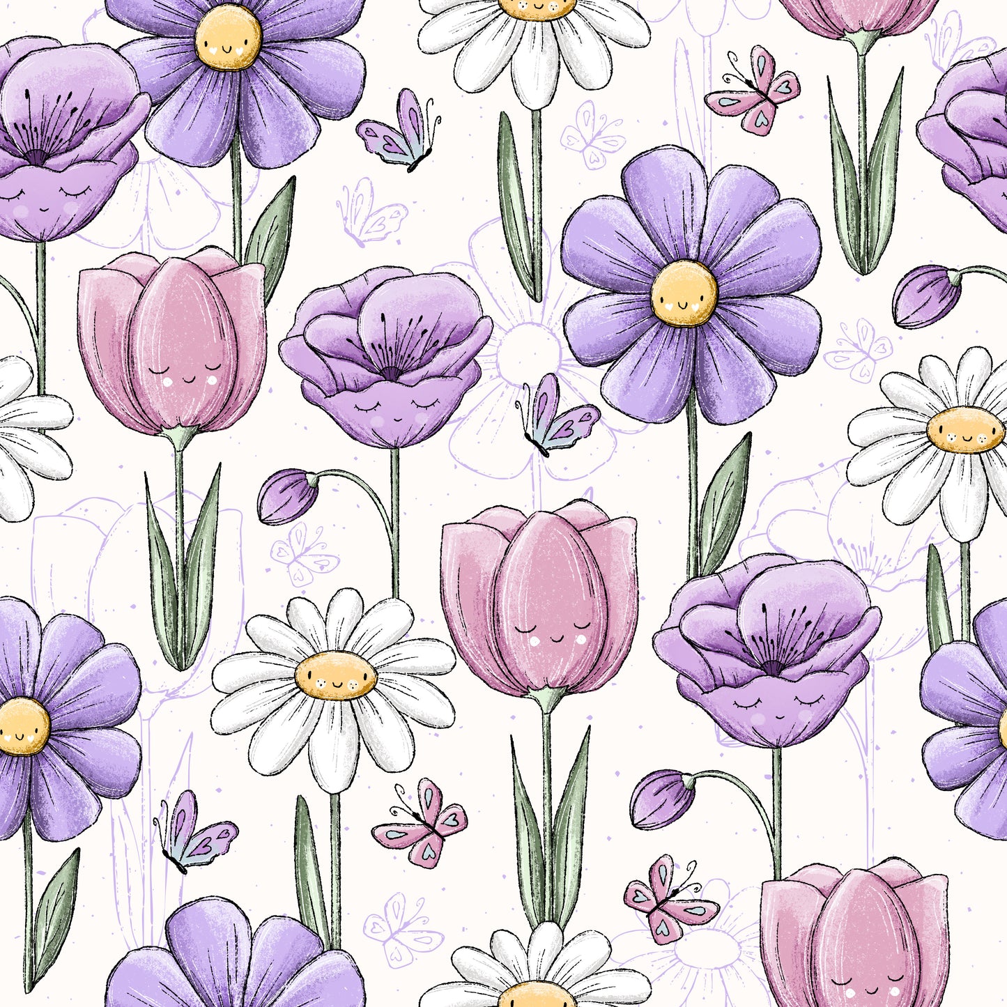 Frühlings Blumen lila - Jersey - Katzengold