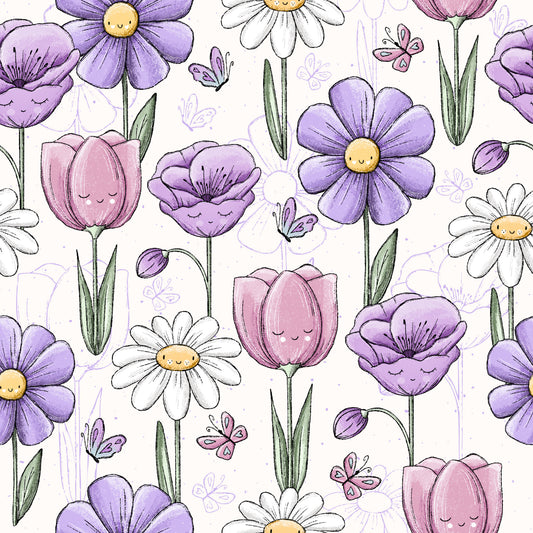 Frühlings Blumen lila - Jersey - Katzengold