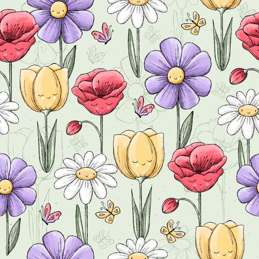 Frühlings Blumen grün - Jersey - Katzengold