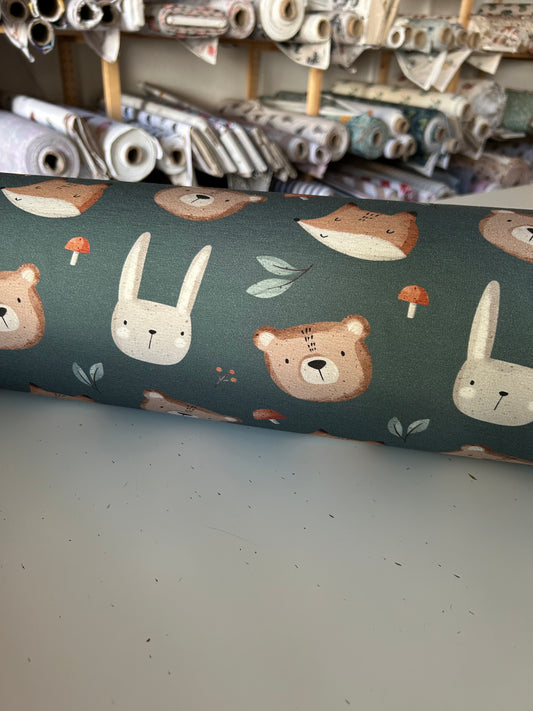 Wald Tiere grün mit Fuchs, Bär & Hase - French Terry
