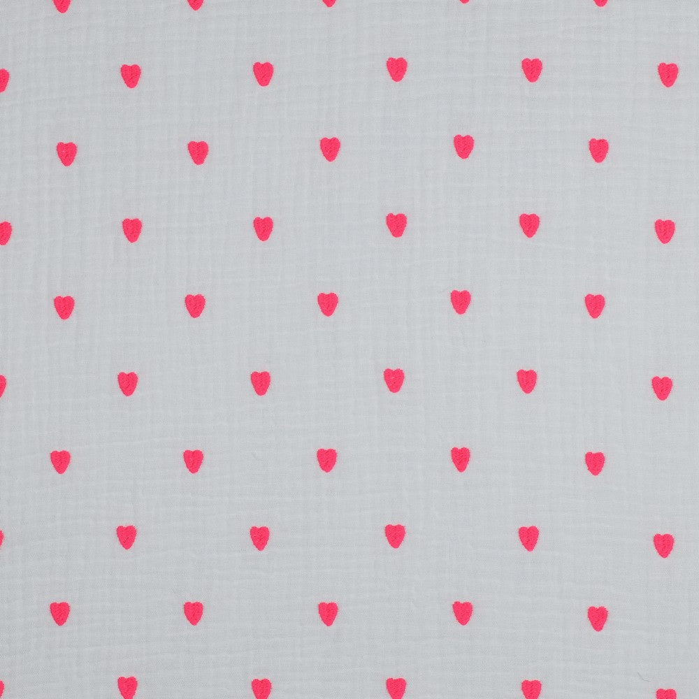 Musselin offwhite mit neon Herzen pink