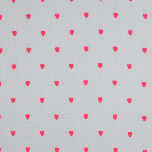 Musselin offwhite mit neon Herzen pink