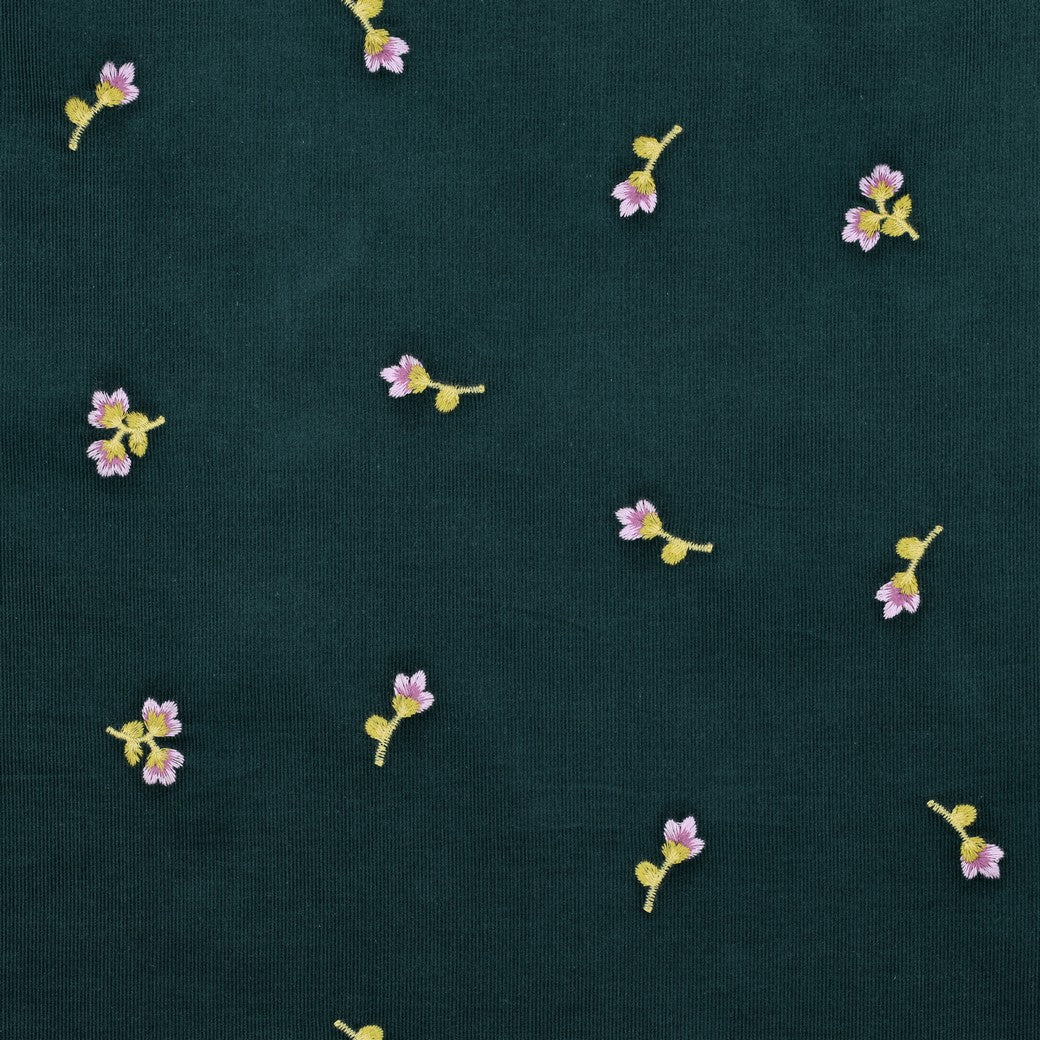 Fein Cord Blumen embroidery - dunkelgrün