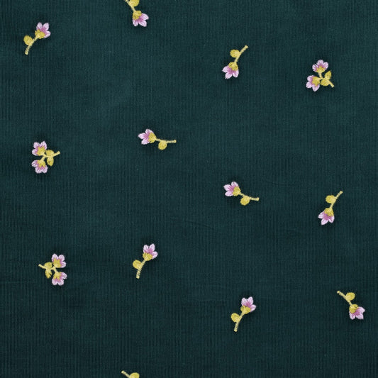 Fein Cord Blumen embroidery - dunkelgrün
