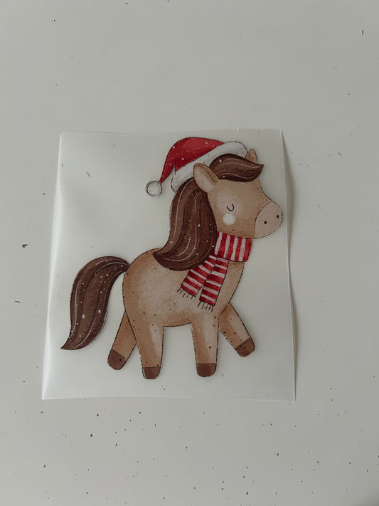 Pferd mit Weihnachtsmütze - Bügelbild