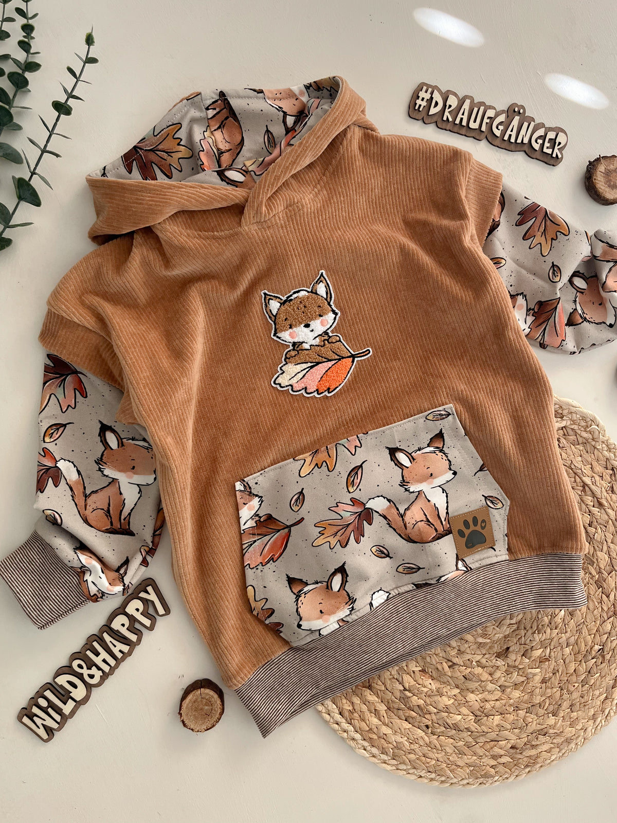 Fuchs mit Blättern - French Terry