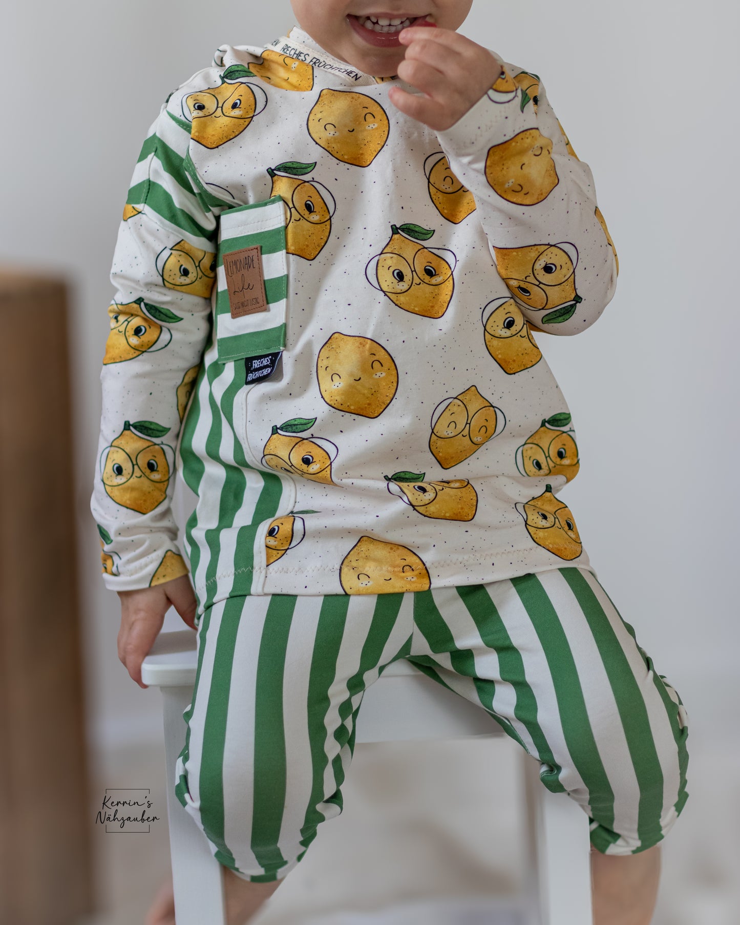 Stripes cream/green - Jersey  (Kombi Smiling Lemons)