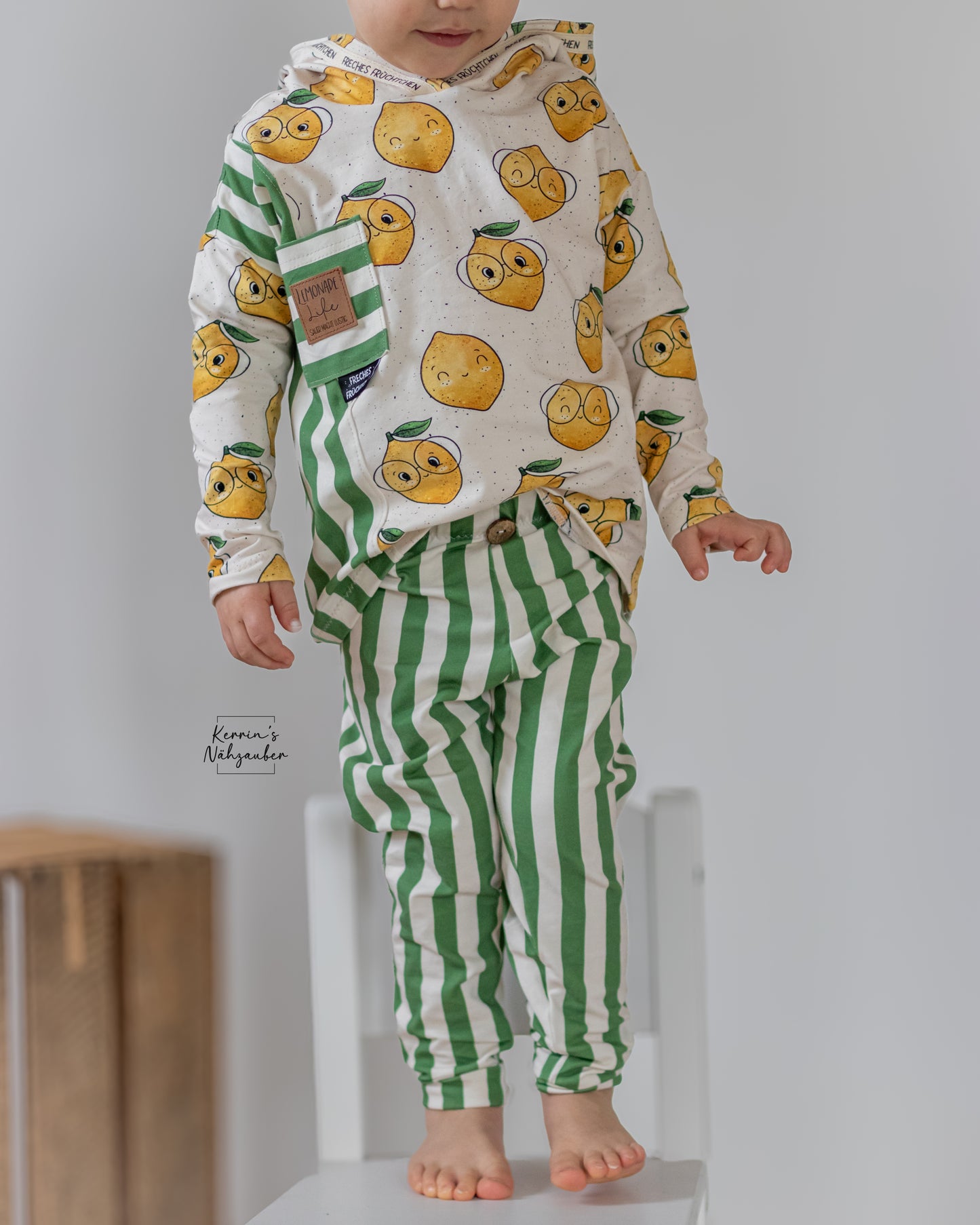 Stripes cream/green - Jersey  (Kombi Smiling Lemons)