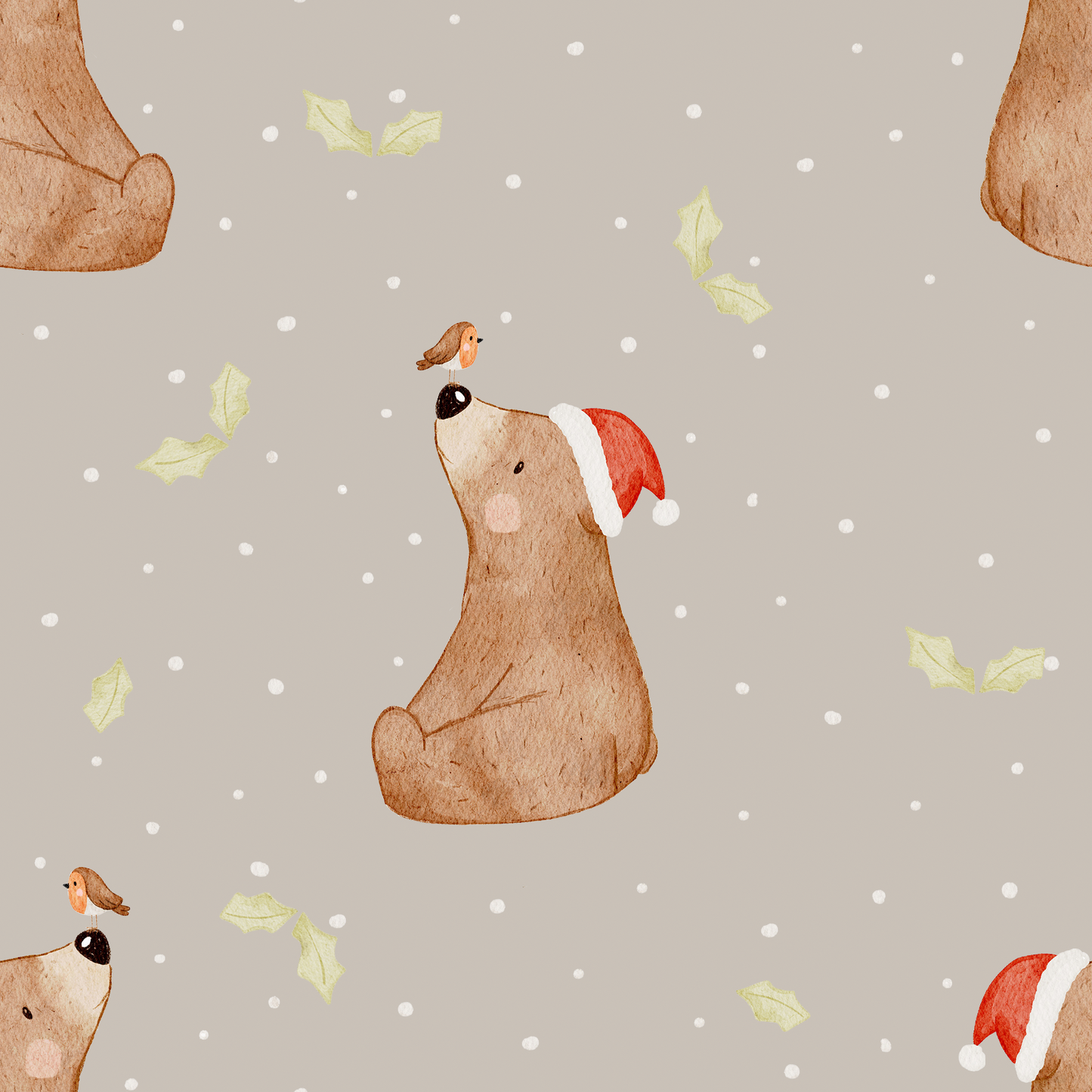 Bär mit Weihnachtsmütze - French Terry