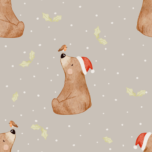 Bär mit Weihnachtsmütze - French Terry