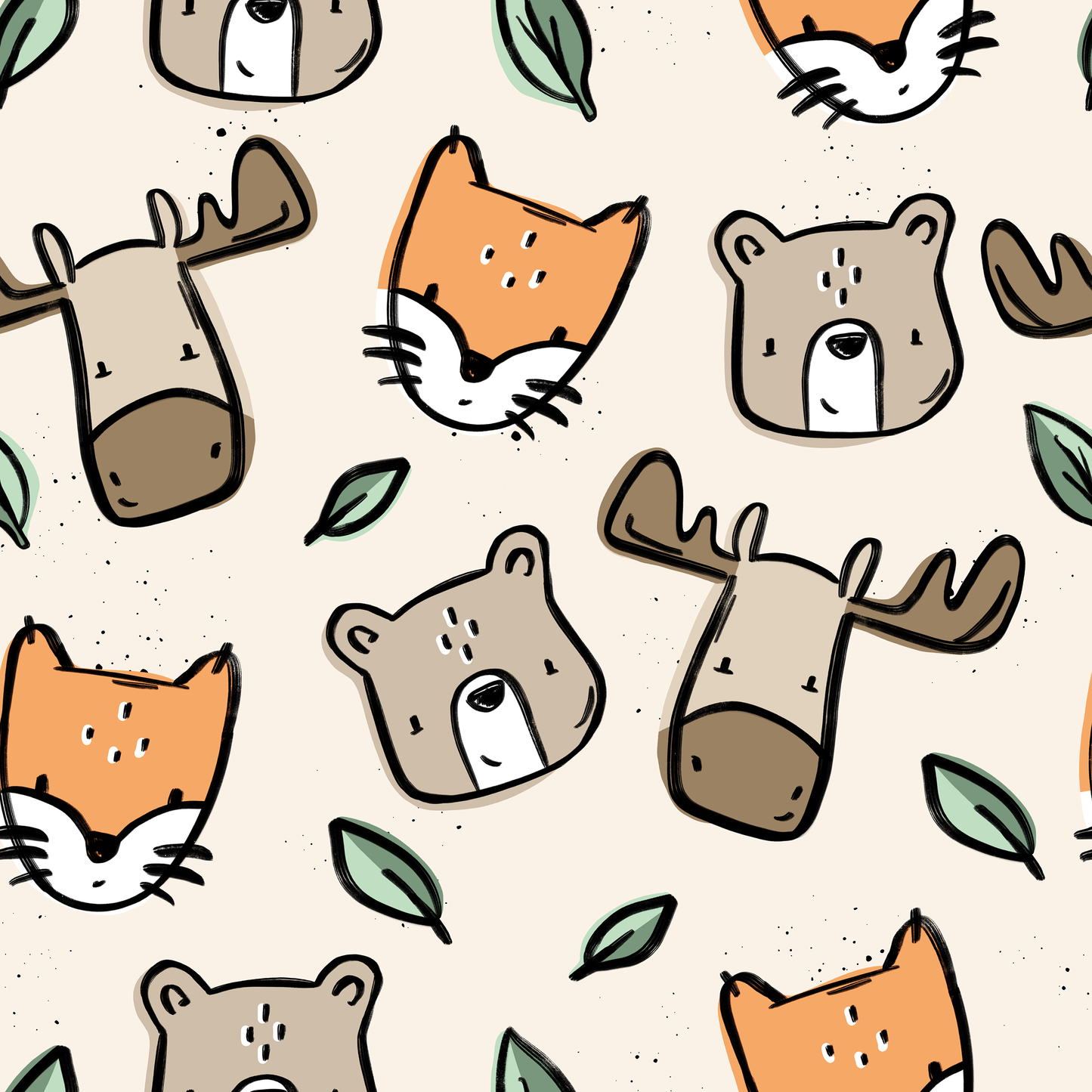 B-Ware - Wild Forest Animals - cream - French Terry