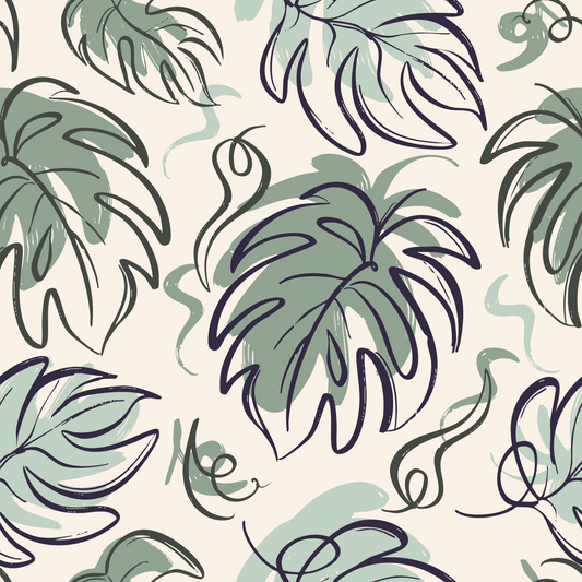 Monstera creme/grün  - Jersey Eigenproduktion