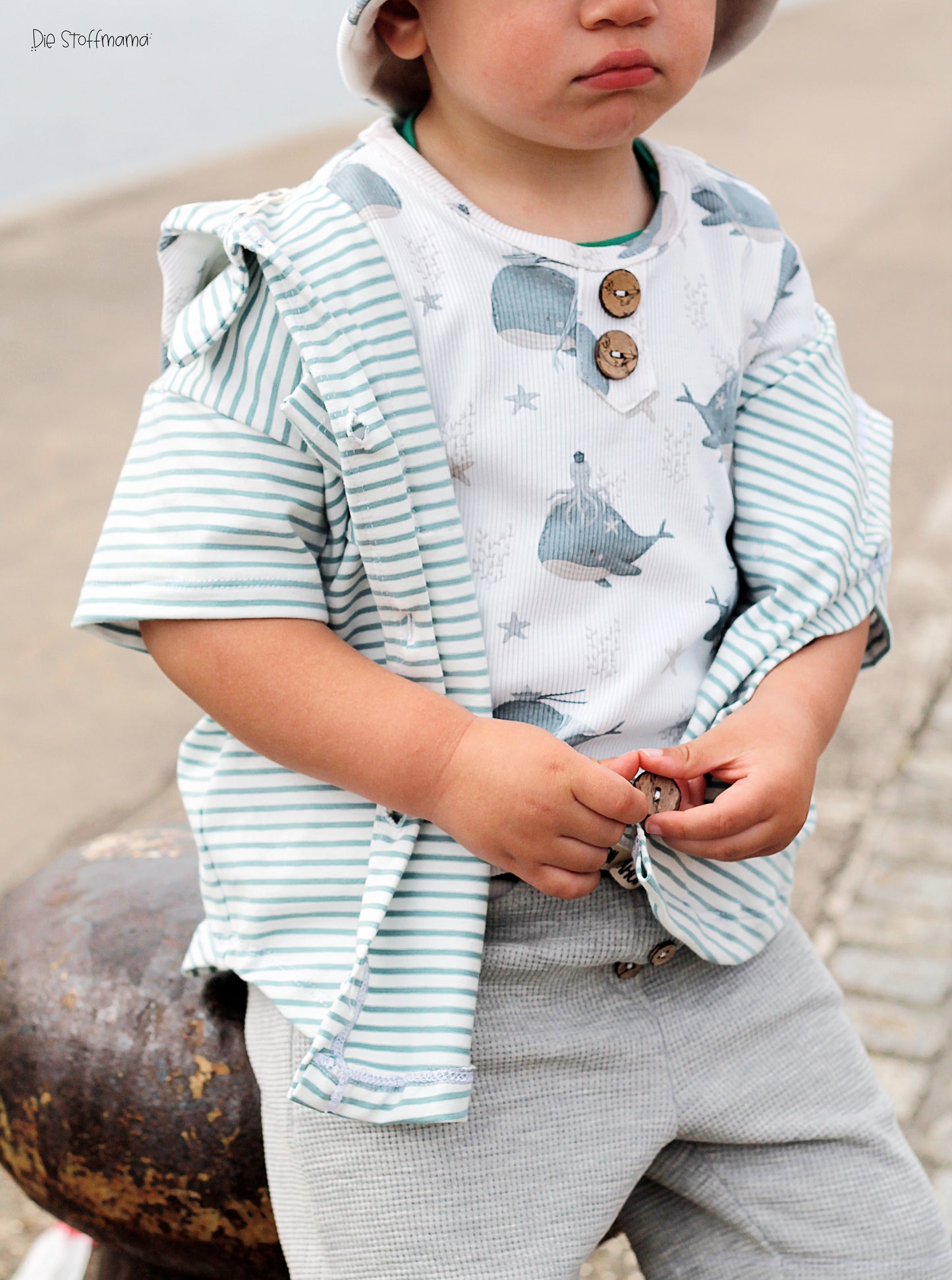Jersey dusty green-weiß gestreift