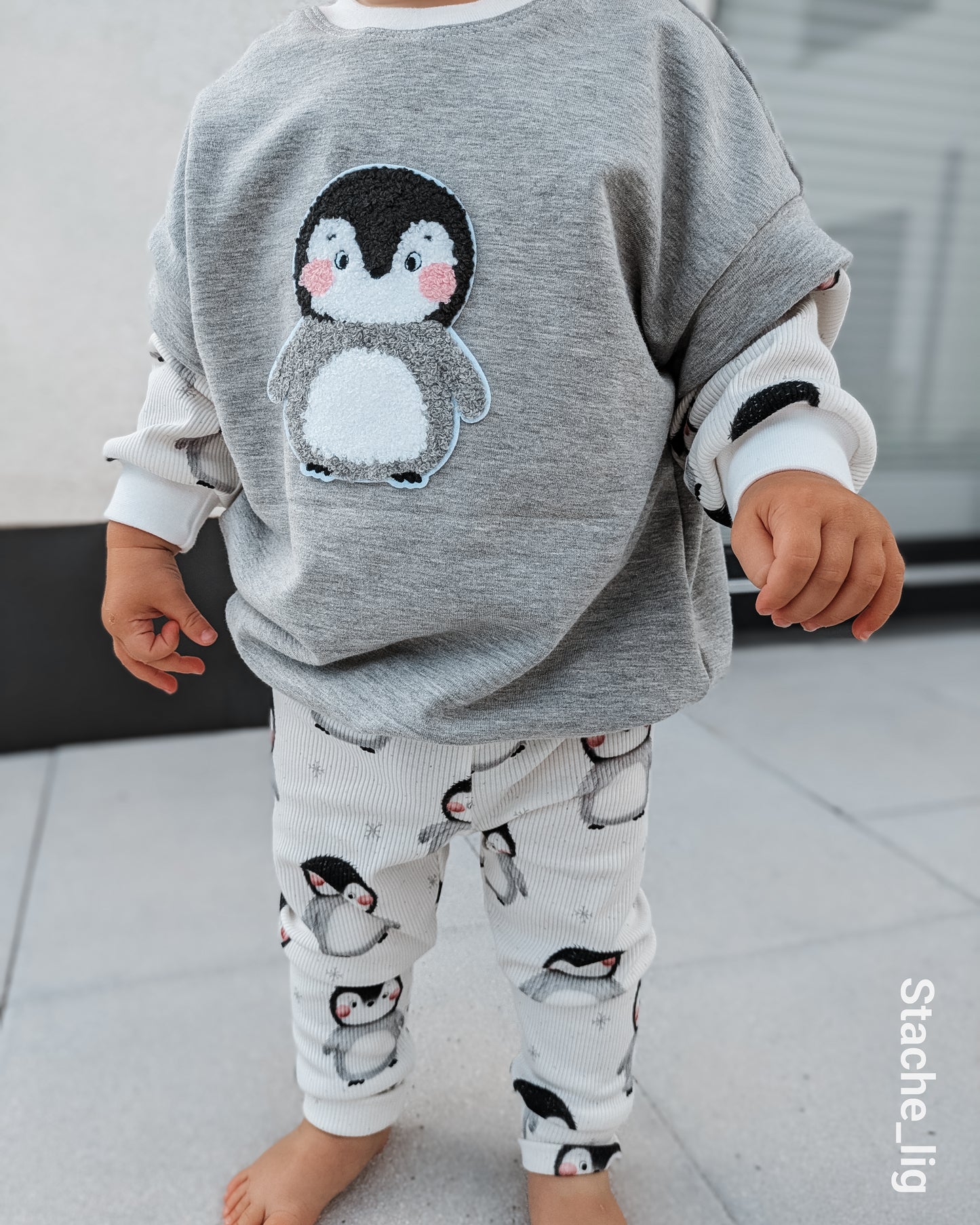 Pinguin & Schneeflocken- Rib Jersey