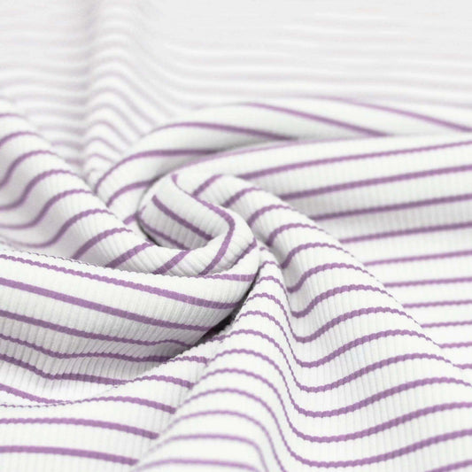 Rib Jersey gestreift weiß/flieder