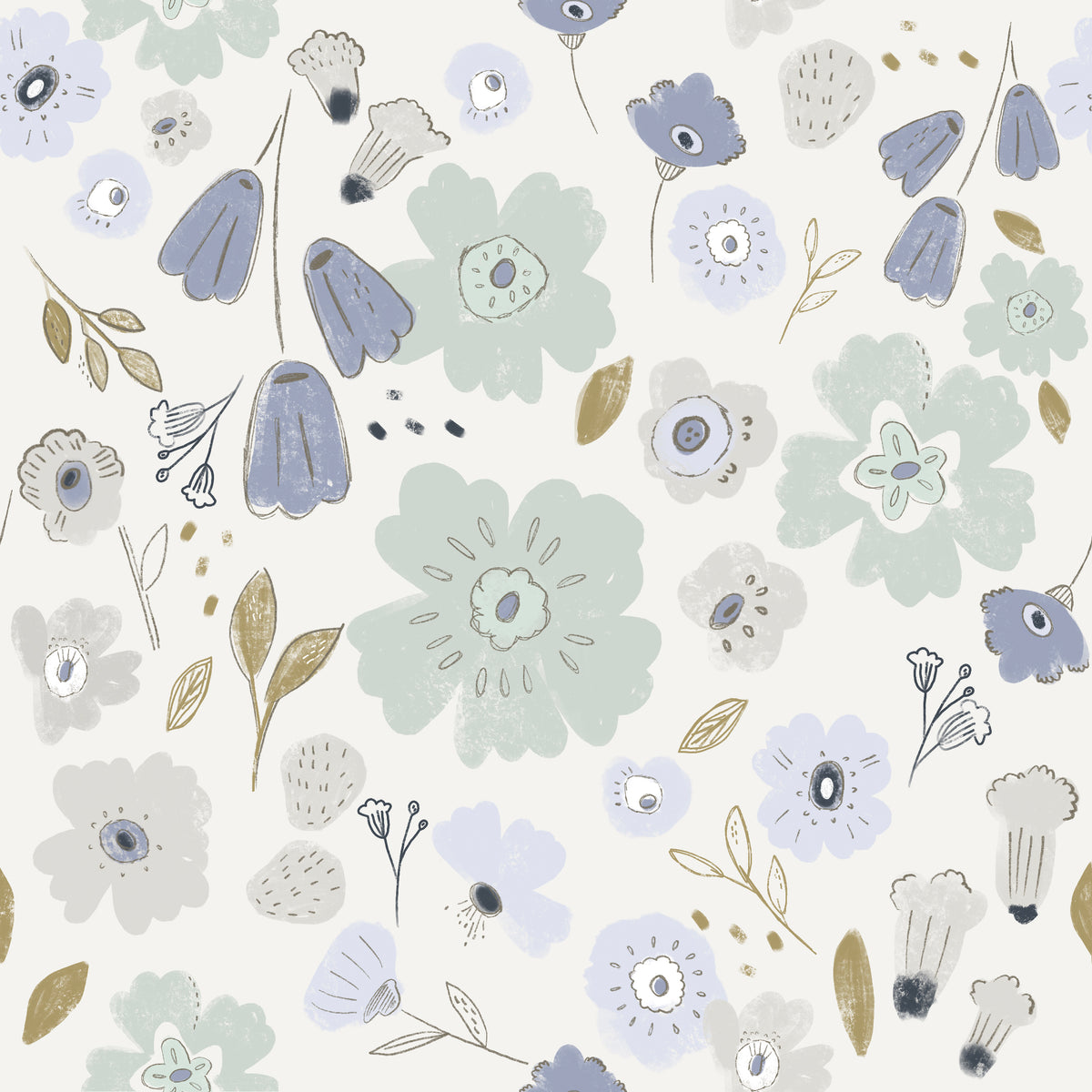 blaue Vintage Blumen - Jersey