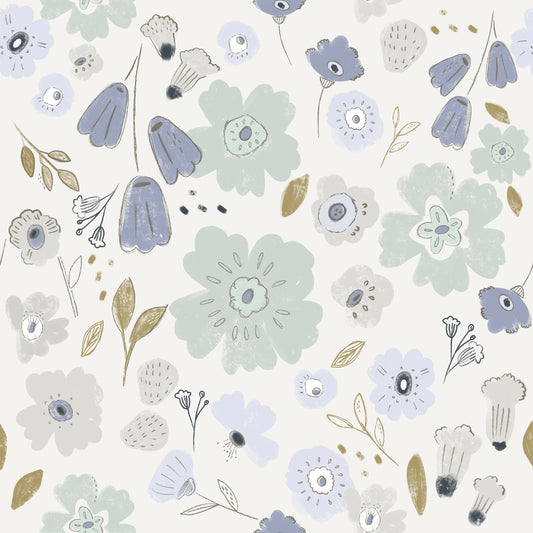 blaue Vintage Blumen - Jersey