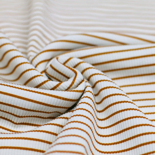 Rib Jersey gestreift weiß/cognac