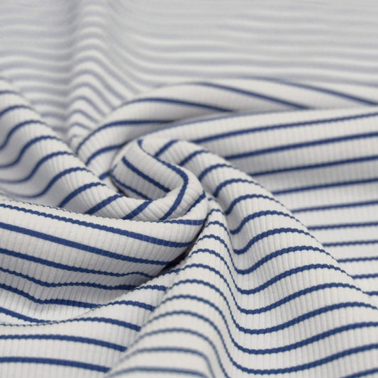 Rib Jersey gestreift weiß/jeansblau