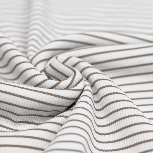 Rib Jersey gestreift weiß/taupe