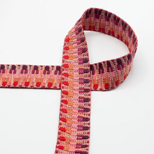 Gurtband multicolor rot/rosa - 40mm