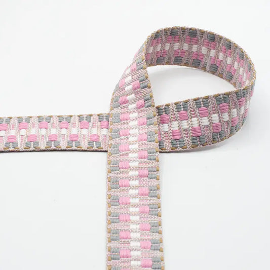 Gurtband multicolor rosa/grau - 40mm