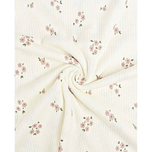 Zarte Blumen rose - Breit Rib Jersey